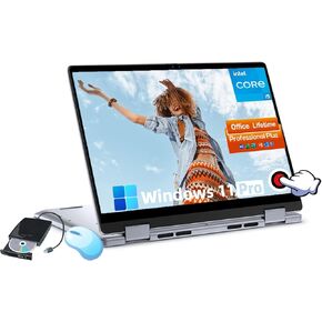 جهاز كمبيوتر محمول من Dell 2-in-1 Business مع شاشة تعمل باللمس ، Windows 11 Pro & Lifetime Microsoft Office ، 14 "FHD & 2-in-1 Inspiron 14 كمبيوتر محمول ، Intel 10-Core 5-120U ، Wi-Fi 6E ، Bluetooth (32GB DDR5 RAM | 1TB SSD)