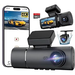 3 Channel 4K Dash Cam Front and Rear Inside, Built-in 5G WiFi,4K+1080P+1080P Dash Camera with 64GB Card,3.16" IPS Screen,Loop Recording, G-Sensor, 24H Parking Monitor, Night Vision(Black)