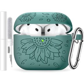 Flower Engraved Case Compatible with Airpods Pro 2nd Generation Case, Front LED Visible, Soft Silicone Skin Full Protective with Keychain for AirPods Pro 2nd/1st Generation, Lavender