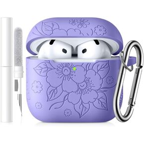Flower Engraved Case Compatible with Airpods Pro 2nd Generation Case, Front LED Visible, Soft Silicone Skin Full Protective with Keychain for AirPods Pro 2nd/1st Generation, Lavender in Saudi Arabia