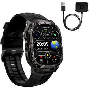 CARBINOX Vortex Smart Watch with Charger, Rugged Fitness Tracker IP69K Waterproof Compatible with Android and iOS Phone, 14 Days of Battery Military Durable
