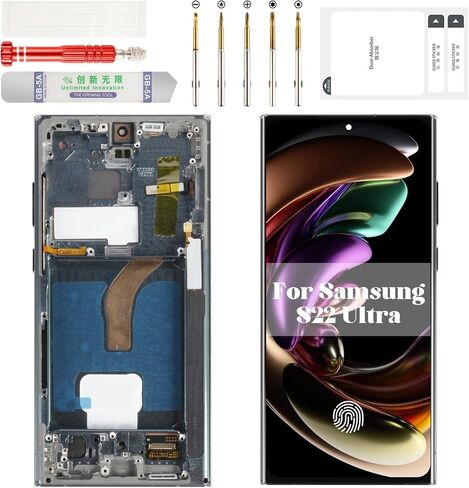 OLED for Samsung S22 Ultra 5G Screen Replace for Samsung Galaxy S22 Ultra 5G SM-S908U LCD Screen Touch Digitizer Frame for SM-S908U1 شاشة العرض الأسود (الإصدار الأمريكي مع بصمات الأصابع) in Kuwait