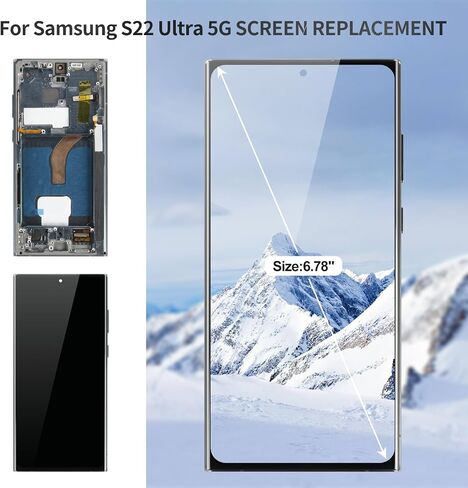 OLED for Samsung S22 Ultra 5G Screen Replace for Samsung Galaxy S22 Ultra 5G SM-S908U LCD Screen Touch Digitizer Frame for SM-S908U1 شاشة العرض الأسود (الإصدار الأمريكي مع بصمات الأصابع) in Kuwait
