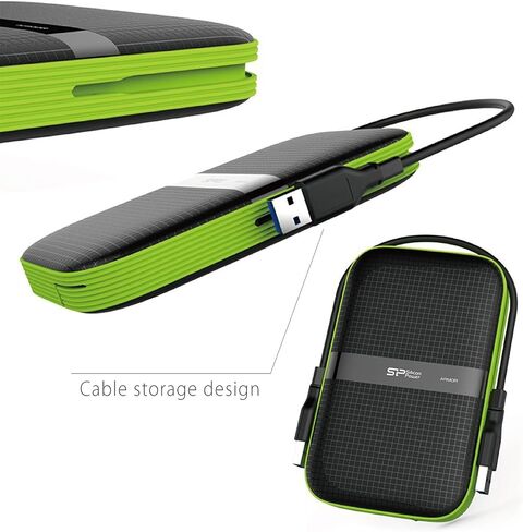 Silicon Power 1TB Armor A60 Shockproof Portable Hard Drive - USB3.0 - Black/Green Edition in Saudi Arabia
