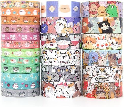 WAPETASHI 50 Rolls Washi Tape Set, Silver Cute Washi Tape for Scrapbooking, Bullet Journal, Planner, Gift, Rainbow Masking Decorative Tape for Kids in Kuwait