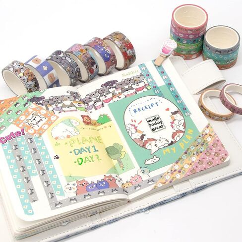 WAPETASHI 50 Rolls Washi Tape Set, Silver Cute Washi Tape for Scrapbooking, Bullet Journal, Planner, Gift, Rainbow Masking Decorative Tape for Kids in Kuwait