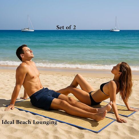Set of 2 Natural Straw Beach Mats 24" x 72" - Multi-Purpose, Portable & Eco-Friendly - Perfect for Yoga, Picnics, Camping Festivals & Outdoor Activities … in Saudi Arabia