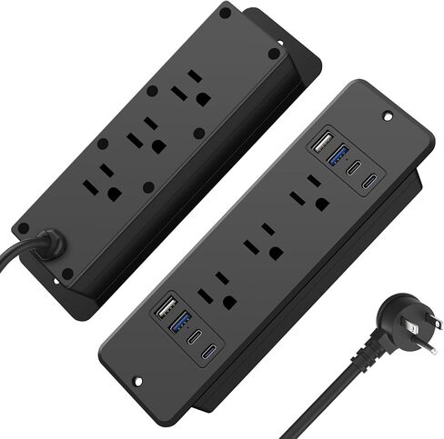 HHSOET 14 in 1 Fast Charging Recessed Power Strip, 20W Furniture Power Outlet, Flush Mount Surge Protection with 6 AC Plugs, 4 USB-A and 4 USB-C, 6ft Power Cord. (Black) in Kuwait