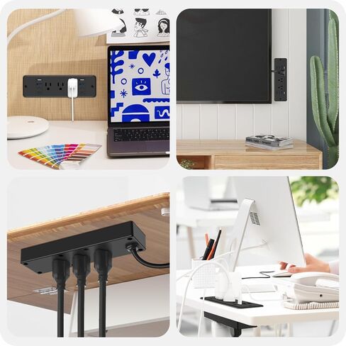 HHSOET 14 in 1 Fast Charging Recessed Power Strip, 20W Furniture Power Outlet, Flush Mount Surge Protection with 6 AC Plugs, 4 USB-A and 4 USB-C, 6ft Power Cord. (Black) in Kuwait
