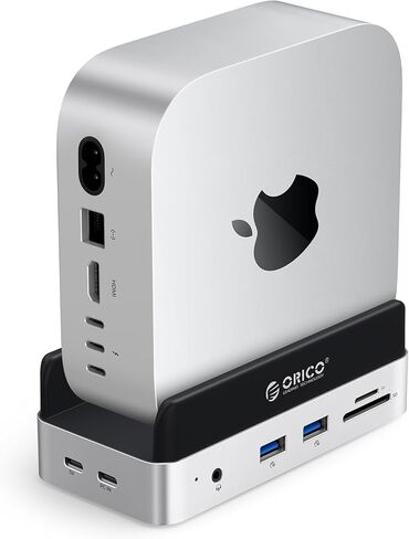 orico minidock mac mini m4 dock والوقوف مع حاوية m.2 SSD (SSD غير مدرج) لـ Mac Mini M4 و M4 Pro 2024 ، 2xusb A 10gbps ، فتحات بطاقة SD/TF ، صوت 3.5 مم (VSE) in Kuwait