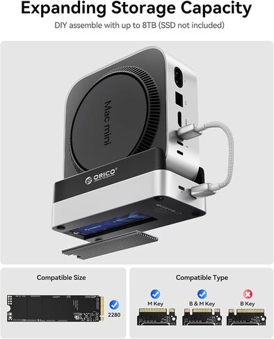 ORICO MiniDock Mac mini M4 Dock and Stand with M.2 SSD Enclosure (SSD NOT Included) for Mac mini M4 and M4 Pro 2024, 2xUSB A 10Gbps, SD/TF Card Slots, 3.5mm Audio (VSE) in Saudi Arabia