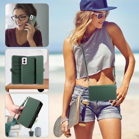 Asuwish Phone Case for Motorola Moto G Power 5G 2024 Zipper Wallet Detachable Cell Cover with Tempered Glass Screen Protector Crossbody Lanyard Strap Flip Card Holder Slot G5 Women Men Girls White in Kuwait