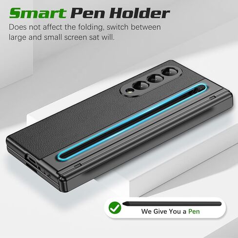 for Samsung Galaxy Z Fold 3 Case with [S Pen] [with Screen Protector & Hinge Protective] Leather Back Case, Protective Phone Case for Samsung Galaxy Z Fold 3 5G Phone Case with S Pen Black in Kuwait