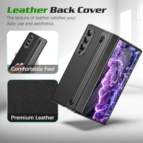 for Samsung Galaxy Z Fold 3 Case with [S Pen] [with Screen Protector & Hinge Protective] Leather Back Case, Protective Phone Case for Samsung Galaxy Z Fold 3 5G Phone Case with S Pen Black in Kuwait