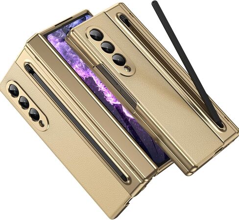 for Samsung Galaxy Z Fold 3 Case with [S Pen] [with Screen Protector & Hinge Protective] Leather Back Case, Protective Phone Case for Samsung Galaxy Z Fold 3 5G Phone Case with S Pen Black in Kuwait