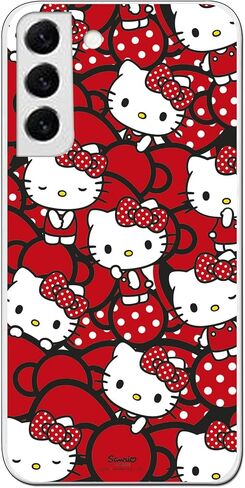 حالة متوافقة مع Samsung Galaxy S22 Plus مع تصميم Hello Kitty والأقواس الحمراء والنقاط - نمط Kawaii - علبة السيليكون المرنة TPU شفافة in Saudi Arabia