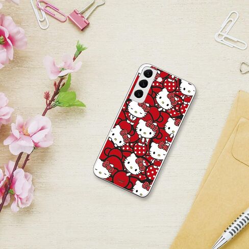 حالة متوافقة مع Samsung Galaxy S22 Plus مع تصميم Hello Kitty والأقواس الحمراء والنقاط - نمط Kawaii - علبة السيليكون المرنة TPU شفافة in Saudi Arabia