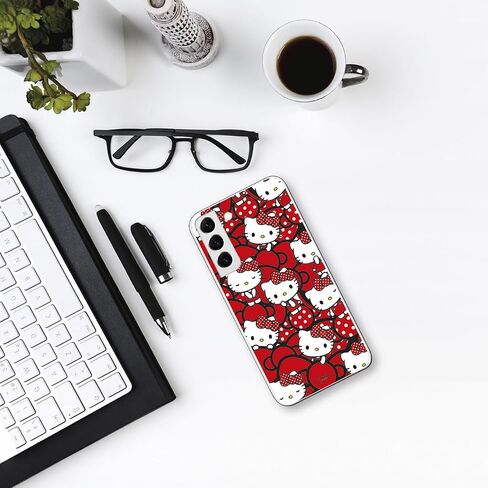 حالة متوافقة مع Samsung Galaxy S22 Plus مع تصميم Hello Kitty والأقواس الحمراء والنقاط - نمط Kawaii - علبة السيليكون المرنة TPU شفافة in Saudi Arabia
