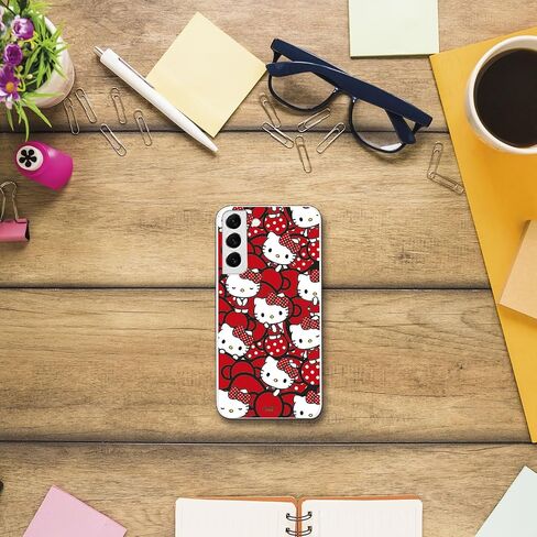 حالة متوافقة مع Samsung Galaxy S22 Plus مع تصميم Hello Kitty والأقواس الحمراء والنقاط - نمط Kawaii - علبة السيليكون المرنة TPU شفافة in Saudi Arabia