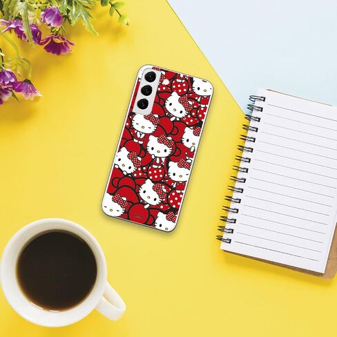 حالة متوافقة مع Samsung Galaxy S22 Plus مع تصميم Hello Kitty والأقواس الحمراء والنقاط - نمط Kawaii - علبة السيليكون المرنة TPU شفافة in Saudi Arabia