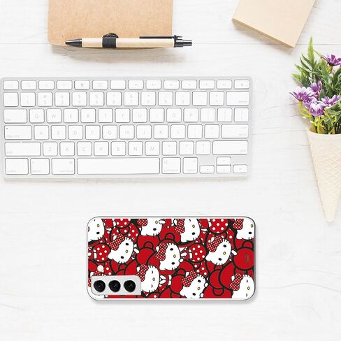 حالة متوافقة مع Samsung Galaxy S22 Plus مع تصميم Hello Kitty والأقواس الحمراء والنقاط - نمط Kawaii - علبة السيليكون المرنة TPU شفافة in Saudi Arabia