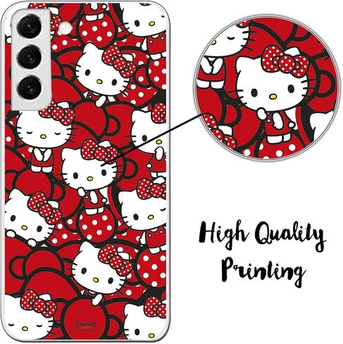 حالة متوافقة مع Samsung Galaxy S22 Plus مع تصميم Hello Kitty والأقواس الحمراء والنقاط - نمط Kawaii - علبة السيليكون المرنة TPU شفافة in Saudi Arabia