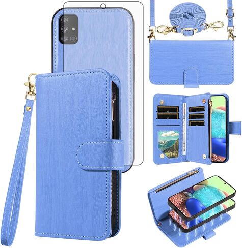 Asuwish Phone Case for Samsung Galaxy A71 5G Zipper Wallet Magnetic Detachable Cell Cover with Tempered Glass Screen Protector Crossbody Lanyard Strap Card Holder A 71 G5 71A S71 Women Men Dark Purple in Saudi Arabia