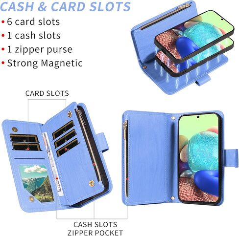 Asuwish Phone Case for Samsung Galaxy A71 5G Zipper Wallet Magnetic Detachable Cell Cover with Tempered Glass Screen Protector Crossbody Lanyard Strap Card Holder A 71 G5 71A S71 Women Men Dark Purple in Saudi Arabia