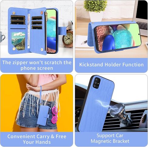 Asuwish Phone Case for Samsung Galaxy A71 5G Zipper Wallet Magnetic Detachable Cell Cover with Tempered Glass Screen Protector Crossbody Lanyard Strap Card Holder A 71 G5 71A S71 Women Men Dark Purple in Saudi Arabia