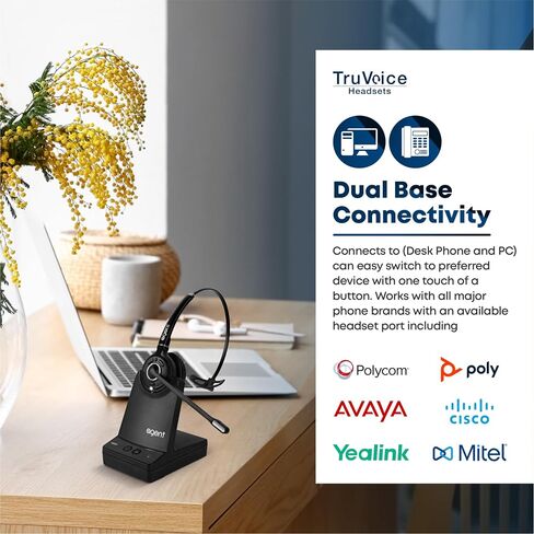 TruVoice AW50 Wireless Headset with Noise Canceling Mic and EHS for Remote Answer - Compatible with Cisco 6945 7821 7841 7861 7942G 7945G 7962G 7965G 7975G 8841 8851 8861 Desk Phones and Computer in Kuwait