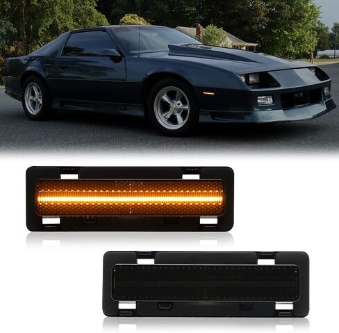 R&F Auto 4 قطع مصابيح LED للعدسات المدخنة متوافقة مع كامارو 2010 2011 2012 2013 2014 2015 عاكسات مصابيح جانبية للسائق، كهرمان أمامي وخلفي أحمر للسائق والراكب in Saudi Arabia