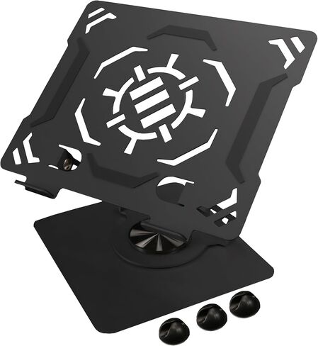 ENHANCE R1 Rotating Laptop Stand with 3 Cable Holders - Adjustable Laptop Riser for Desk, Metal Foldable Laptop Stand, Laptop Cooling Holder Compatible with Dell, Apple, Lenovo Laptops, More - Black in Kuwait