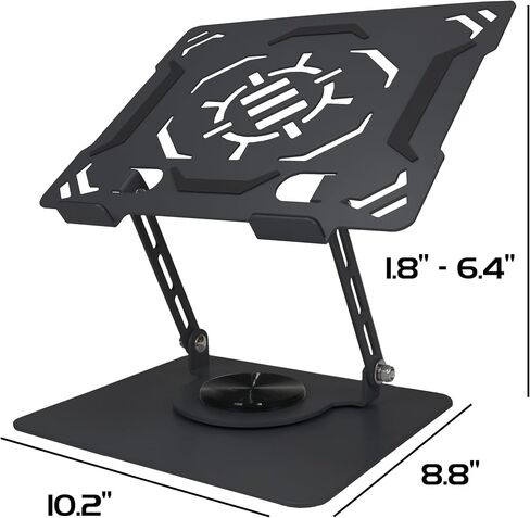 ENHANCE R1 Rotating Laptop Stand with 3 Cable Holders - Adjustable Laptop Riser for Desk, Metal Foldable Laptop Stand, Laptop Cooling Holder Compatible with Dell, Apple, Lenovo Laptops, More - Black in Kuwait