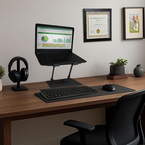 ENHANCE R1 Rotating Laptop Stand with 3 Cable Holders - Adjustable Laptop Riser for Desk, Metal Foldable Laptop Stand, Laptop Cooling Holder Compatible with Dell, Apple, Lenovo Laptops, More - Black in Kuwait