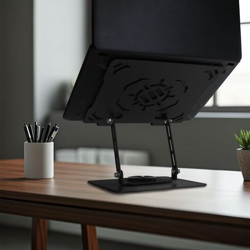 ENHANCE R1 Rotating Laptop Stand with 3 Cable Holders - Adjustable Laptop Riser for Desk, Metal Foldable Laptop Stand, Laptop Cooling Holder Compatible with Dell, Apple, Lenovo Laptops, More - Black in Kuwait