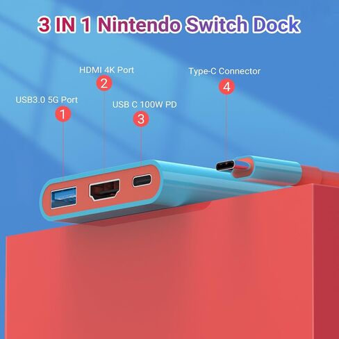 Switch Dock Switch Docking Station for Nintendo NS/OLED, Portable Switch TV Adapter with PD 100W Charging, HDMI, USB3.0 Port (Straight Type c Connector) in Saudi Arabia