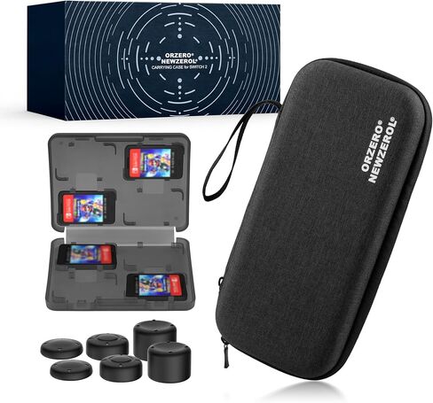 Orzero (8 in 1) الحمل المتوافق مع Switch 2 2025 ، مع أغطية قبضة الإبهام وإجمالي 20 بطاقات ألعاب منظمات منظم العلبة القابلة للوصول إلى بطانة ناعمة - أسود - أسود in Saudi Arabia