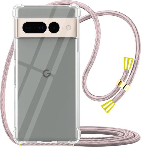 YESPURE Crossbody Case for Google Pixel 7 Clear Soft TPU Anti-Yellowing Anti-Scratch Shockproof Protective Phone Cover Case with Adjustable Lanyard Neck Strap for Women Girls - Rose Gold in Kuwait
