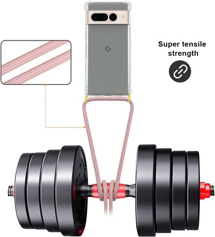 YESPURE Crossbody Case for Google Pixel 7 Clear Soft TPU Anti-Yellowing Anti-Scratch Shockproof Protective Phone Cover Case with Adjustable Lanyard Neck Strap for Women Girls - Rose Gold in Kuwait