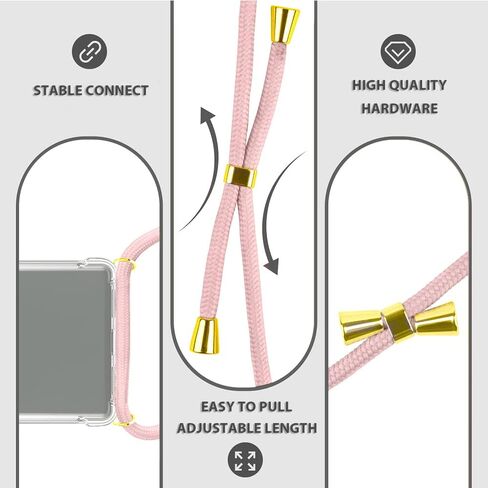 YESPURE Crossbody Case for Google Pixel 7 Clear Soft TPU Anti-Yellowing Anti-Scratch Shockproof Protective Phone Cover Case with Adjustable Lanyard Neck Strap for Women Girls - Rose Gold in Kuwait