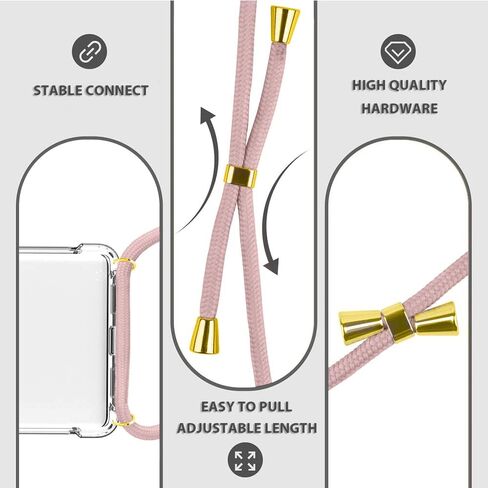 YESPURE Crossbody Case for Google Pixel 7 Clear Soft TPU Anti-Yellowing Anti-Scratch Shockproof Protective Phone Cover Case with Adjustable Lanyard Neck Strap for Women Girls - Rose Gold in Kuwait
