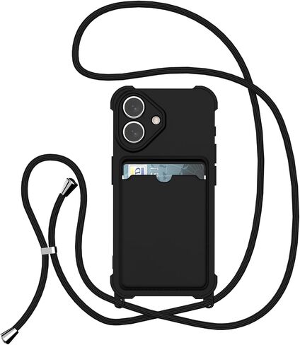 for iPhone 16 Pro Max Crossbody Case Wallet Silicone Phone Case Adjustable Lanyard Hanging Strap Cover Soft Slim Shockproof Card Holder Protective Mobile Cover for iPhone 16 Pro Max - Gray in Saudi Arabia