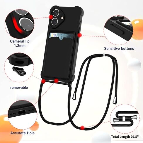 for iPhone 16 Pro Max Crossbody Case Wallet Silicone Phone Case Adjustable Lanyard Hanging Strap Cover Soft Slim Shockproof Card Holder Protective Mobile Cover for iPhone 16 Pro Max - Gray in Saudi Arabia