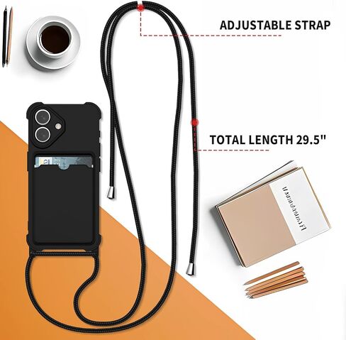 for iPhone 16 Pro Max Crossbody Case Wallet Silicone Phone Case Adjustable Lanyard Hanging Strap Cover Soft Slim Shockproof Card Holder Protective Mobile Cover for iPhone 16 Pro Max - Gray in Saudi Arabia