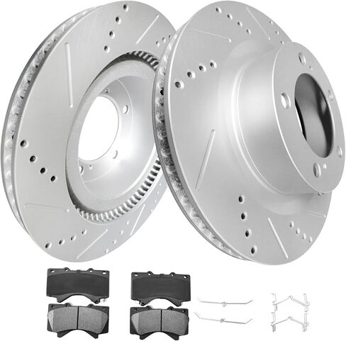 WEIZE Front and Rear Brake Pads and Rotors Kit, Fit for Toyota Camry 2012-2017 /Toyota Avalon 2013-2018 / Lexus ES350, Drilled Slotted Brake Rotors + Carbon Fiber Ceramic Brake Pads in Saudi Arabia