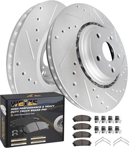 مجموعة دوّارات ووسادات الفرامل الأمامية والخلفية من WEIZE، مناسبة لسيارة Toyota Camry 2012-2017 /Toyota Avalon 2013-2018 / Lexus ES350، دوارات فرامل مشقوقة محفورة + وسادات فرامل سيراميك من ألياف الكربون in Kuwait