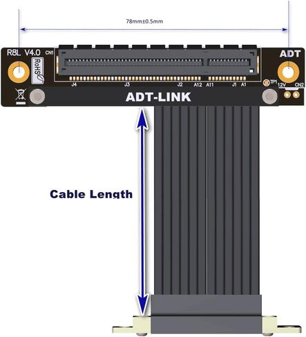 ADT-LINK PCI Express 4.0/3.0 x4 ذكر إلى x8 PCI-E X4 إلى X8 SLOT CATING 90 درجة مستقيمة كابلات التمديد اليمنى (20 سم ، R28SL-TL 4.0) in Kuwait