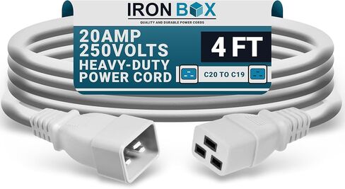 Ironbox Electric - Heavy -Duty C20 إلى C19 سلك الطاقة - 20 أ/250 فولت مصنفة ، 12/3 SJT IEC 60320 معدات إلى كابل PDU - موصل C20 C20 للذكور - كابل الطاقة المدرجة في UL (أسود ، 6 أقدام) in Kuwait
