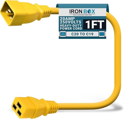 Ironbox Electric - Heavy -Duty C20 إلى C19 سلك الطاقة - 20 أ/250 فولت مصنفة ، 12/3 SJT IEC 60320 معدات إلى كابل PDU - موصل C20 C20 للذكور - كابل الطاقة المدرجة في UL (أسود ، 6 أقدام) in Kuwait