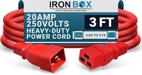 Ironbox Electric - Heavy -Duty C20 إلى C19 سلك الطاقة - 20 أ/250 فولت مصنفة ، 12/3 SJT IEC 60320 معدات إلى كابل PDU - موصل C20 C20 للذكور - كابل الطاقة المدرجة في UL (أسود ، 6 أقدام) in Kuwait